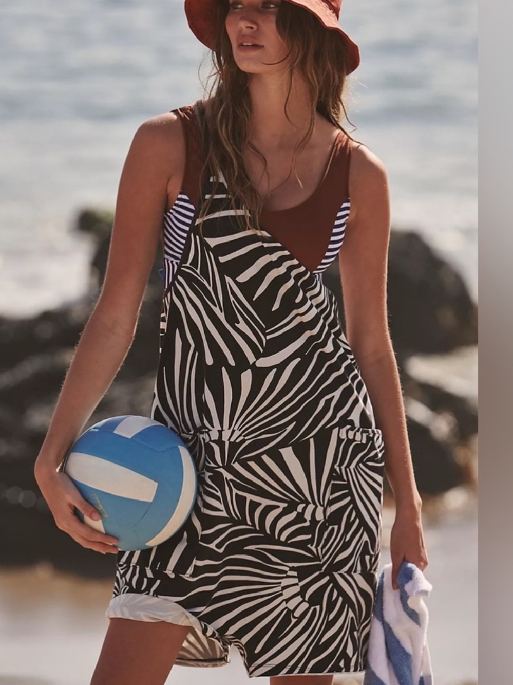 FP Movement by Free People Black & White Zebra-Print Hot Shot Romper Size Medium